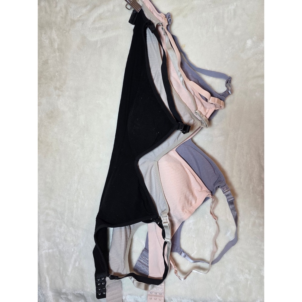 Lot of 4 Ribbed Nursing Bras Wireless Breastfeeding Clips Black Grey Pink Purple